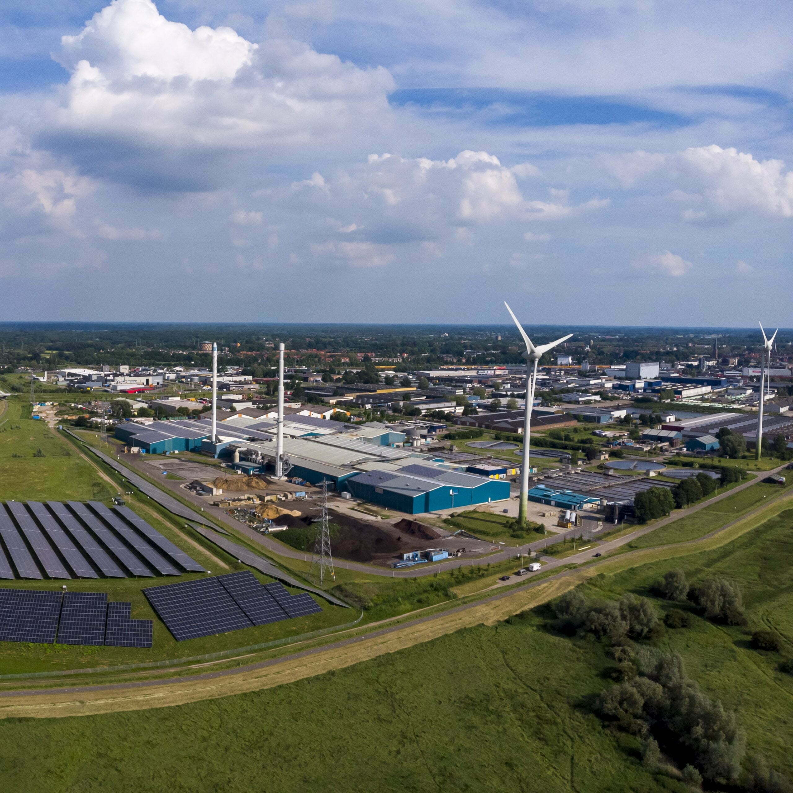 Panoramic view of wind turbines, water treatment and bio energy Panoramic view of wind turbines, water treatment and bio energy